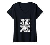 Donna Respect This Old Man Engineering Without Internet - Maglietta con Collo a V