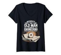 Donna Respect This Old Man Engineering Without Internet |- Maglietta con Collo a V
