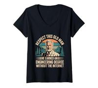 Donna Respect This Old Man Engineering Without Internet - Maglietta con Collo a V
