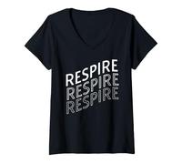 Donna Respire Breathe Mindful, Design Francese dedicato al Benessere Maglietta con Collo a V