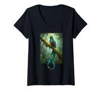 Donna Resplendent Quetzal Perched in A Misty Tropical Jungle Maglietta con Collo a V