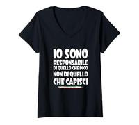 Donna Responsabile delle Mie Parole, Non delle Tue Interpretazioni Maglietta con Collo a V