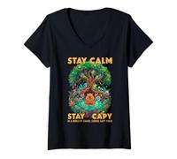 Donna Resta Capy Capybara Zen Forest Nature Meditation Maglietta con Collo a V