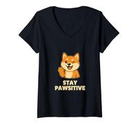 Donna Resta PAWSITIVE DESIGN - Motivo divertente per cani con Maglietta con Collo a V