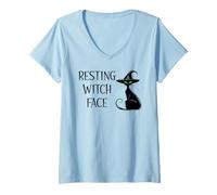 Donna Resting Witch Face Black Cat Witchy Cat Halloween Witch Cat Maglietta con Collo a V
