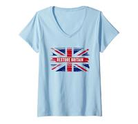 Donna Restore Britain - Flag UK Conservative Graphic Maglietta con Collo a V