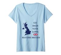 Donna Restore Britain Go High Vote Lowe British UK Regno Unito Maglietta con Collo a V
