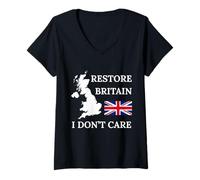 Donna Restore Britain Non Mi Causa Orgoglio Britannico Regno Unito Maglietta con Collo a V