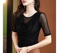 Donna Rete Camicie Trasparente Sottile Top Slim Tee Latino Danza Al Sedere Basic