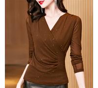 Donna Rete con Paillettes Camicia Trasparente Top Scollo V Slim Tee Latino Danza