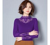 Donna Rete Pizzo Camicia Cavo Camicetta Dolcevita Top a Contrasto Al Sedere