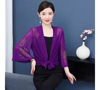 Donna Rete Trasparente Coprispalle Bolero Top Corto 3/4 Manica Svasata Open Ant