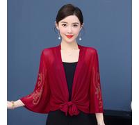 Donna Rete Trasparente Coprispalle Bolero Top Corto 3/4 Manica Svasata Open Ant