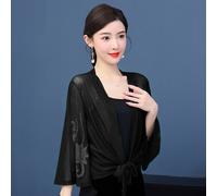 Donna Rete Trasparente Coprispalle Bolero Top Corto 3/4 Manica Svasata Open Ant