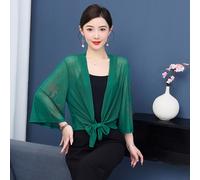 Donna Rete Trasparente Coprispalle Bolero Top Corto 3/4 Manica Svasata Open Ant