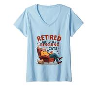 Donna Retired But Still Rescuing Cats for Cat Lovers Maglietta con Collo a V