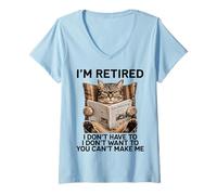 Donna Retired Cat Reading Newspaper Funny Retirement Cat Mom Dad Maglietta con Collo a V