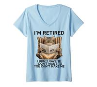 Donna Retired Cat Reading Newspaper Funny Retirement Cat Mom Dad Maglietta con Collo a V