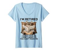 Donna Retired Cat Reading Newspaper Funny Retirement Cat Mom Dad Maglietta con Collo a V