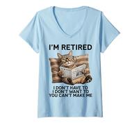 Donna Retired Cat Reading Newspaper Funny Retirement Cat Mom Dad Maglietta con Collo a V
