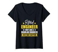 Donna Retired Engineer Happier Funny Engineering Retirement Quote Maglietta con Collo a V