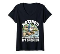 Donna Retired Fishing Saying And Retirement Gnome For Grandpa Life Maglietta con Collo a V