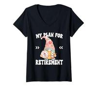 Donna Retired Grandma Life Retirement Plan Cute Sewing Mom GNOME Maglietta con Collo a V