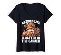 Donna Retired Life Is Better in The Garden Funny Retirement GNOME Maglietta con Collo a V