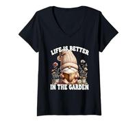 Donna Retired Life Is Better in The Garden GNOME for Book Lover Maglietta con Collo a V