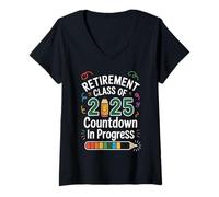 Donna Retirement Class of 2025 Countdown with Smiley Pencil Maglietta con Collo a V