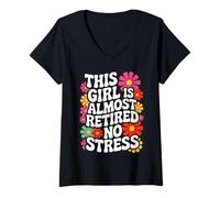 Donna Retirement Women 2025 Girl No Stress Almost Retired Maglietta con Collo a V