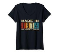 Donna Retro 1914 Tutte le parti originali Vintage Made in 1914 Uomo Donna Maglietta con Collo a V