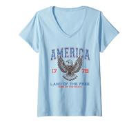 Donna Retro 4 July Camicia Patriottica USA Eagle Land Free Home Brave Maglietta con Collo a V