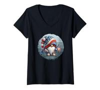Donna Retro 4th Of July Gnome American Flag Themed Graphic For Dad Maglietta con Collo a V