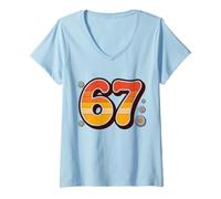 Donna Retro 6 7 Estate Alpha Slang 67 Spiaggia Maglietta con Collo a V