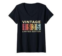 Donna Retro 90 Anni Vintage 1935 Edizione Limitata Compleanno Maglietta con Collo a V