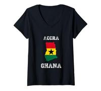 Donna Retro Accra Ghana Distressed Ghana Bandiera Maglietta con Collo a V