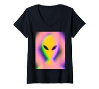 Donna Retro Alien Aura Psychedelic Rainbow Aesthetic Cryptozoology Maglietta con Collo a V