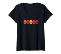 Donna Retro Alieni Alien Faces Alien Heads Sci-Fi Vintage Maglietta con Collo a V