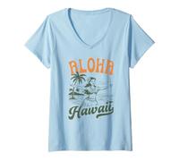 Donna Retro Aloha Hawaii Vintage Island Hula Ragazza Tropicale Donne Maglietta con Collo a V