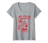 Donna Retro Aloha Hula Girl Vintage Hawaiian Island State of Mind Maglietta con Collo a V