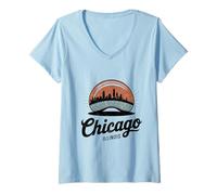 Donna Retro Anni '70 Chicago Illinois Downtow The Bean Maglietta con Collo a V