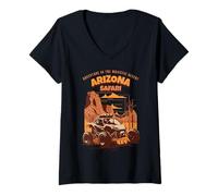 Donna Retro Arizona Desert Safari Vintage Dune Buggy Cactus Maglietta con Collo a V