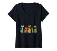 Donna Retro Atomic Age Cats Mid-Century Modern Maglietta con Collo a V