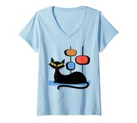 Donna Retro Atomic Age Mid-Century Cat Vintage Space Modern Design Maglietta con Collo a V
