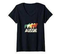 Donna Retro Aussie Puppy Australian Shepherd Dog Proprietario Maglietta con Collo a V