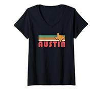 Donna Retro Austin Texas Vintage 70s Tramonto Silhouette Art Maglietta con Collo a V