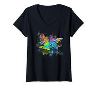 Donna Retro Aviation F-16 Fighter Jet Gear per uomini, donne e bambini Maglietta con Collo a V