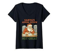 Donna Retro Babbo Natale Annual Check Divertente Vacanza Comic Natale Amante Maglietta con Collo a V