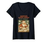 Donna Retro Babbo Natale Annual Check Divertente Vacanza Comic Natale Amante Maglietta con Collo a V